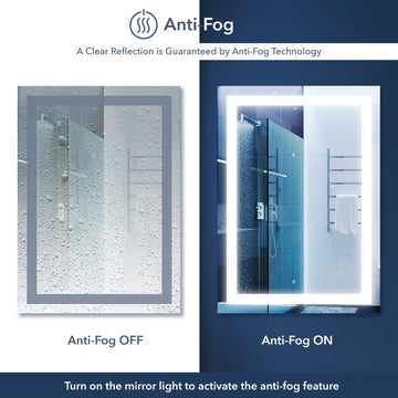 Remy Rectangular Frameless Anti-Fog Aluminum Front-lit Tri-color LED Bathroom Vanity Mirror with Smart Touch Control - JONATHAN Y